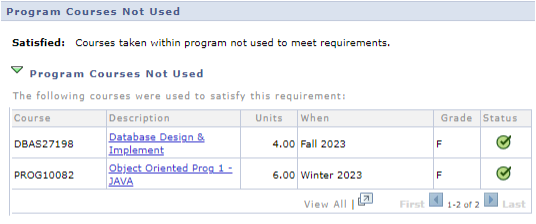 Image of program courses not used in My Student Centre